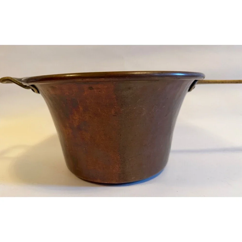 Vintage Italian Hammered Copper Large Polenta Pot Rame Lilium Italy Brass Handle